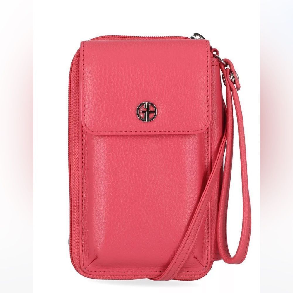 NWT GIANI BERNINI Softy Leather Tech Crossbody Wallet coral pink